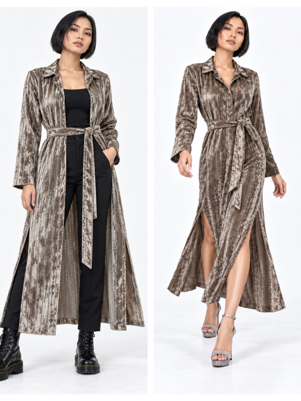 L'AGENCE Velvet Cameron Long shirt Dress